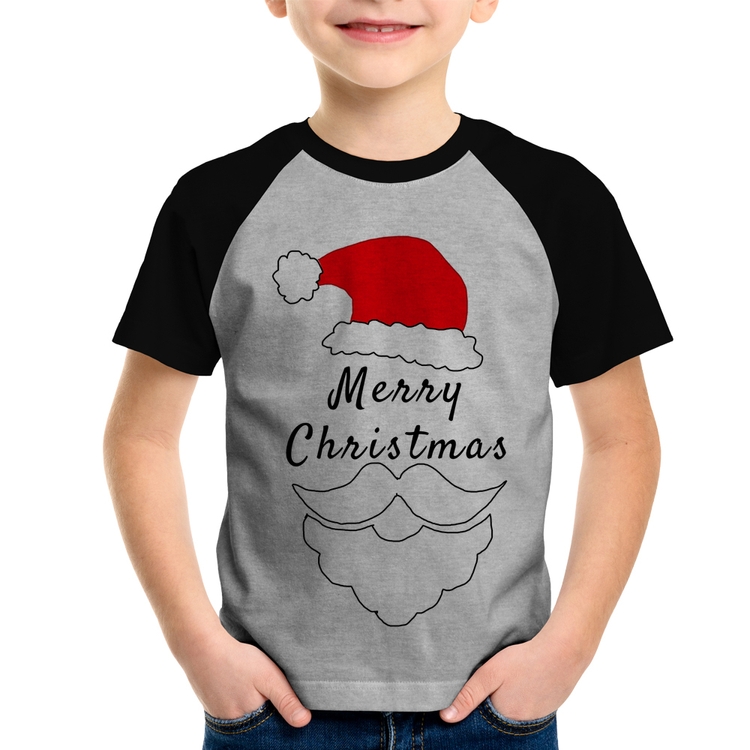 Camiseta Raglan Infantil Merry Christmas - Cinza/Preto