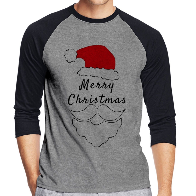 Camiseta Raglan Merry Christmas Manga 3/4 - Cinza/Preto