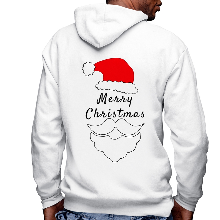 Blusa Moletom Merry Christmas Masculina com Capuz e Zíper - Branca