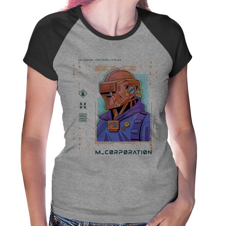 Baby Look Raglan Metaverse Corporation - Cinza/Preto