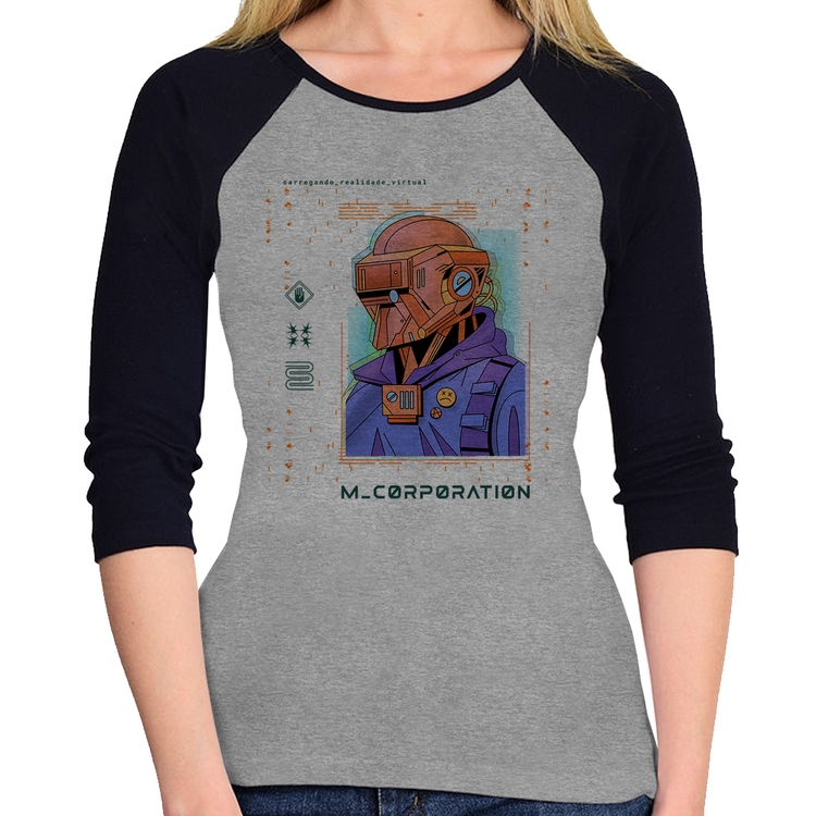 Baby Look Raglan Metaverse Corporation Manga 3/4 - Cinza/Preto