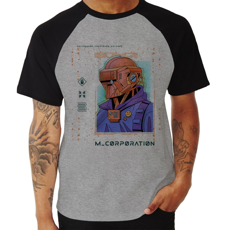 Camiseta Raglan Metaverse Corporation - Cinza/Preto