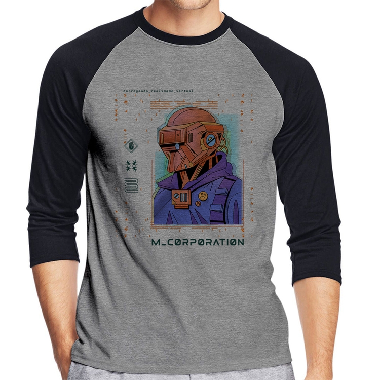 Camiseta Raglan Metaverse Corporation Manga 3/4 - Cinza/Preto