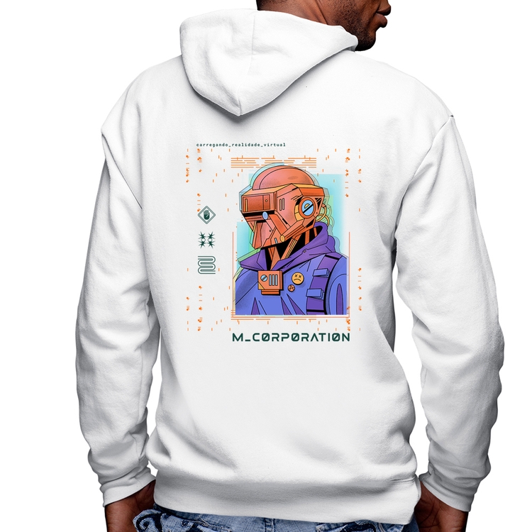 Blusa Moletom Metaverse Corporation Masculina com Capuz e Zíper - Branca