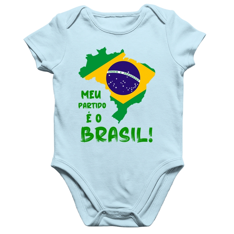 Body Bebê Algodão Meu partido é o Brasil - Azul Bebê