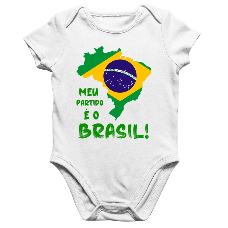 Body Bebê Algodão Meu partido é o Brasil - Branco