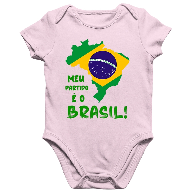 Body Bebê Algodão Meu partido é o Brasil - Rosa Bebê