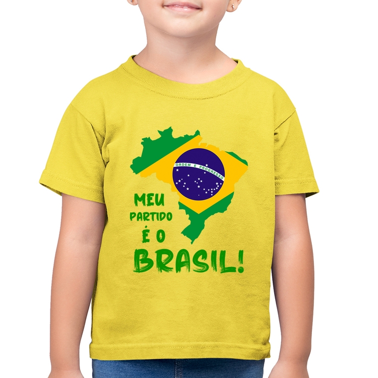 Camiseta Algodão Infantil Meu partido é o Brasil - Amarelo Canário