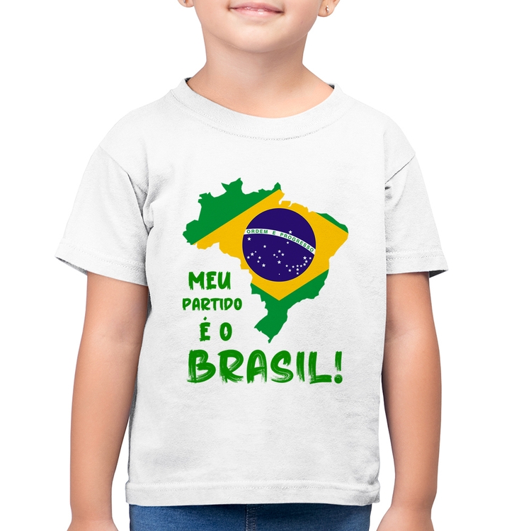 Camiseta Algodão Infantil Meu partido é o Brasil - Branca