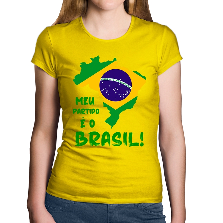 Baby Look Algodão Meu partido é o Brasil - Amarela
