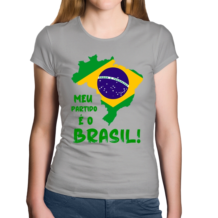 Baby Look Algodão Meu partido é o Brasil - Cinza
