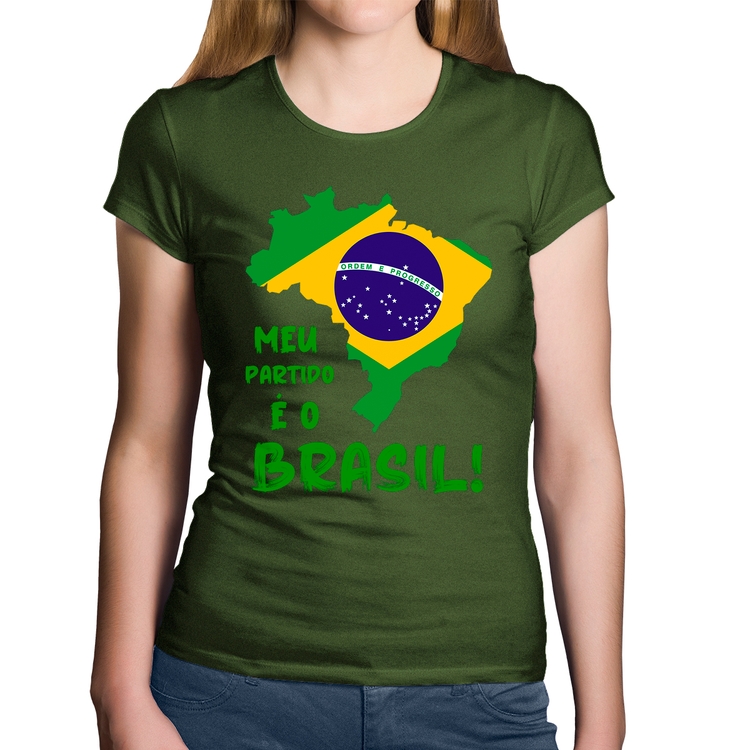 Baby Look Algodão Meu partido é o Brasil - Musgo