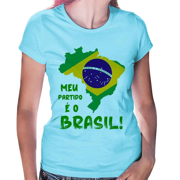 Baby Look Meu partido é o Brasil - Azul Bebê