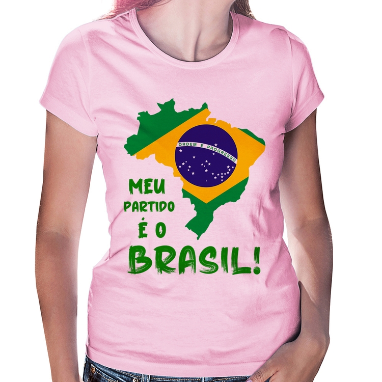 Baby Look Meu partido é o Brasil - Rosa Bebê