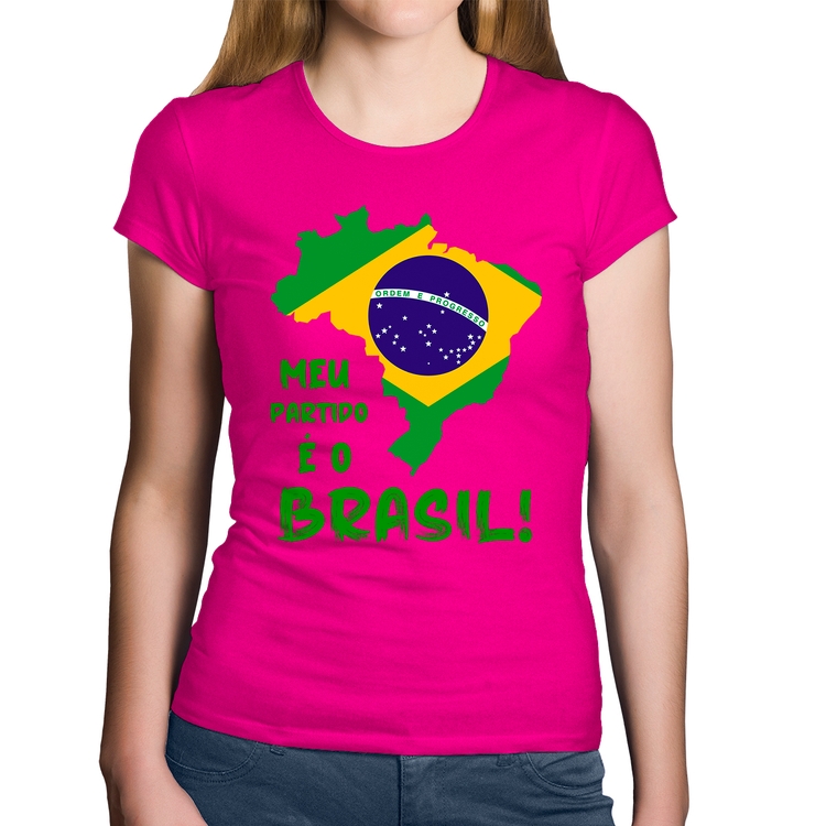 Baby Look Algodão Meu partido é o Brasil - Rosa