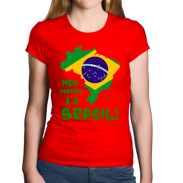 Baby Look Algodão Meu partido é o Brasil - Vermelha