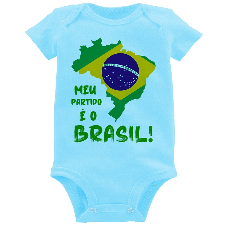 Body Bebê Meu partido é o Brasil - Azul Bebê