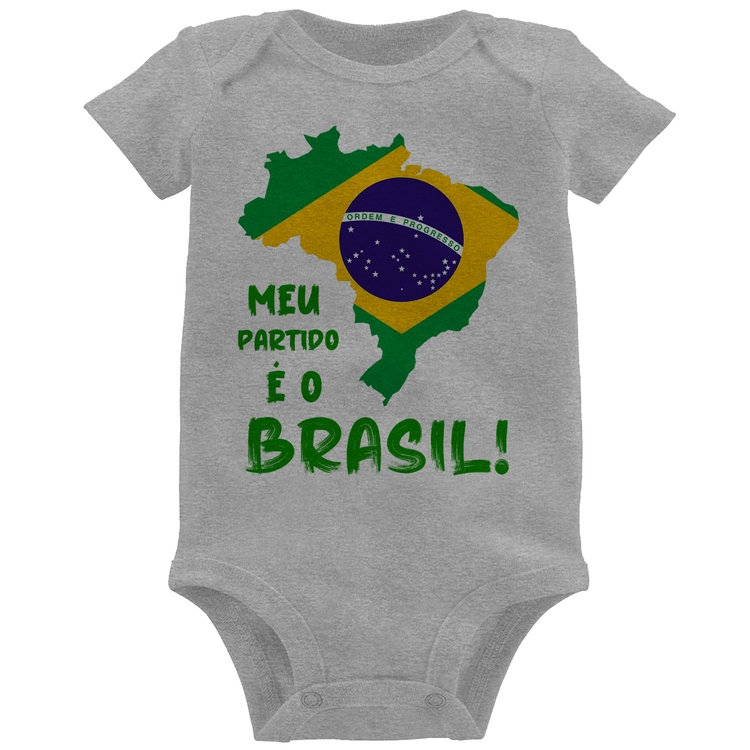 Body Bebê Meu partido é o Brasil - Cinza