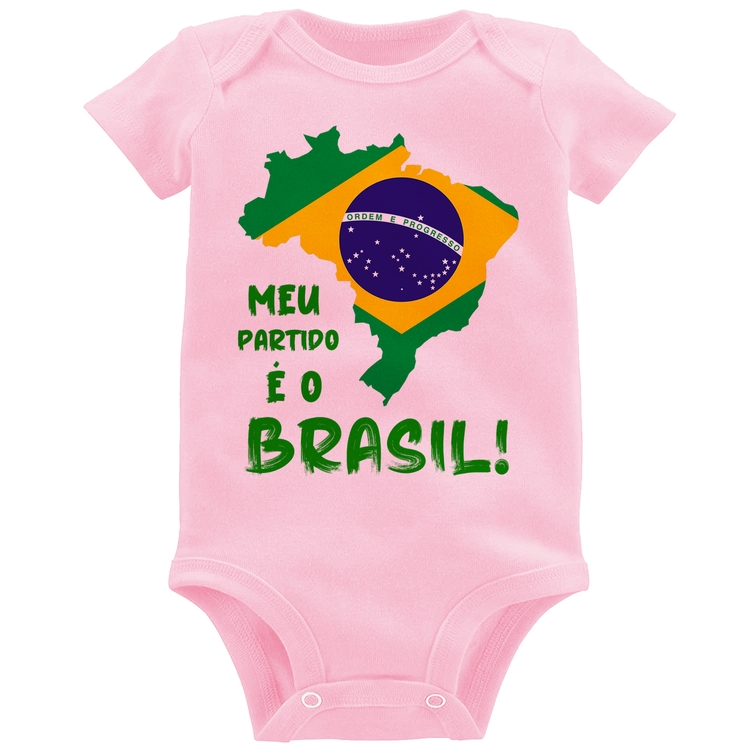 Body Bebê Meu partido é o Brasil - Rosa Bebê