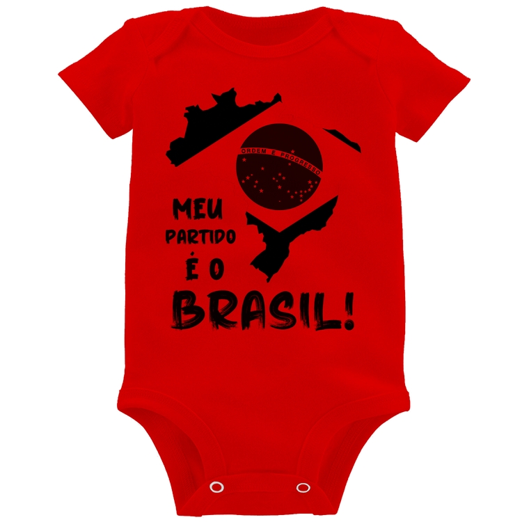 Body Bebê Meu partido é o Brasil - Vermelho