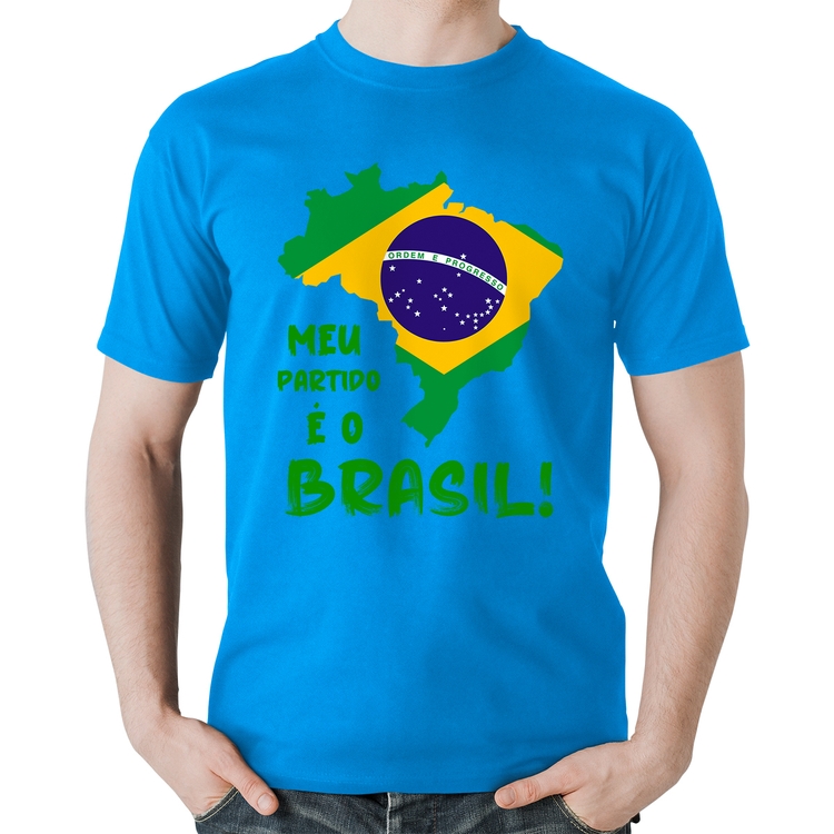 Camiseta Algodão Meu partido é o Brasil - Azul