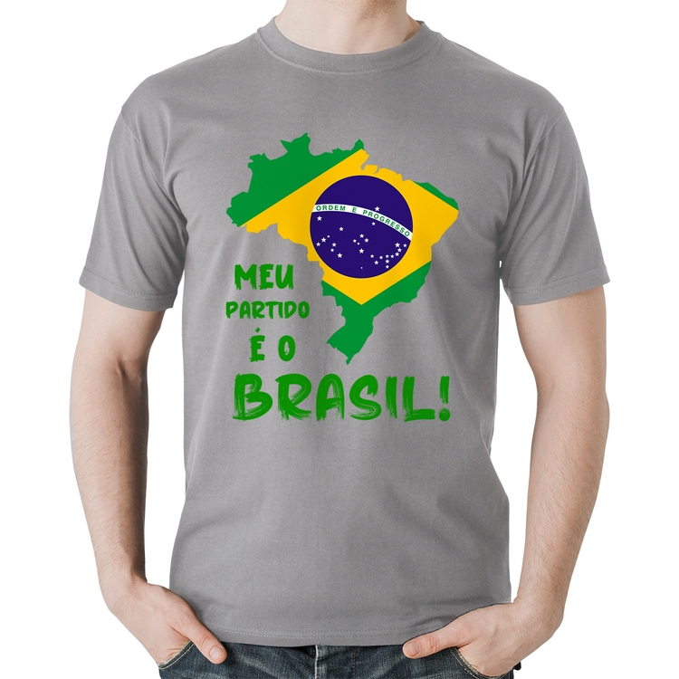 Camiseta Algodão Meu partido é o Brasil - Cinza