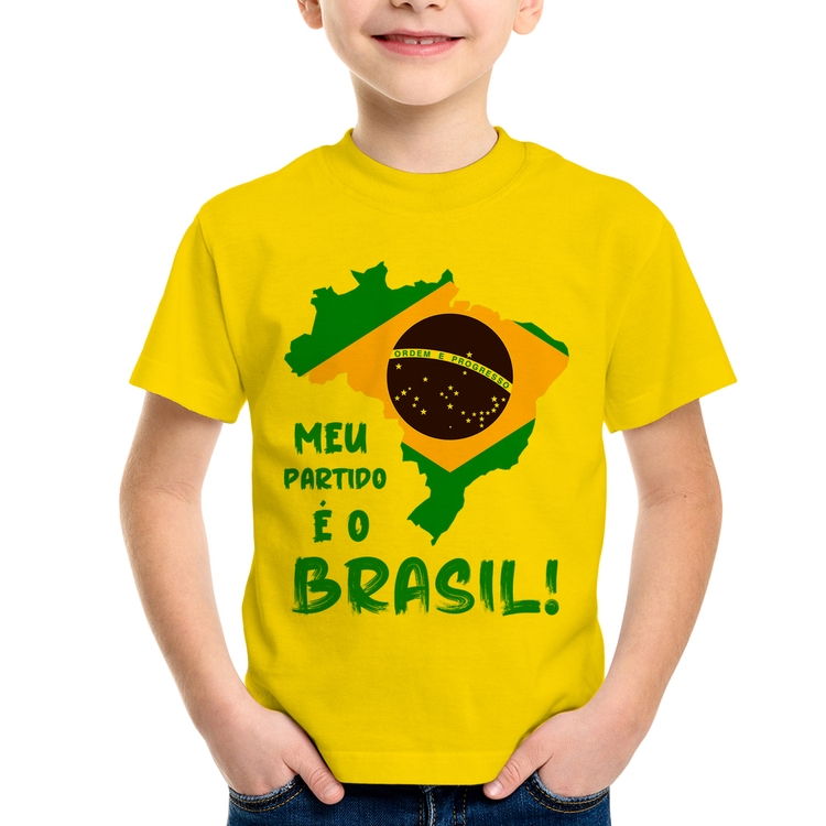 Camiseta Infantil Meu partido é o Brasil - Amarela
