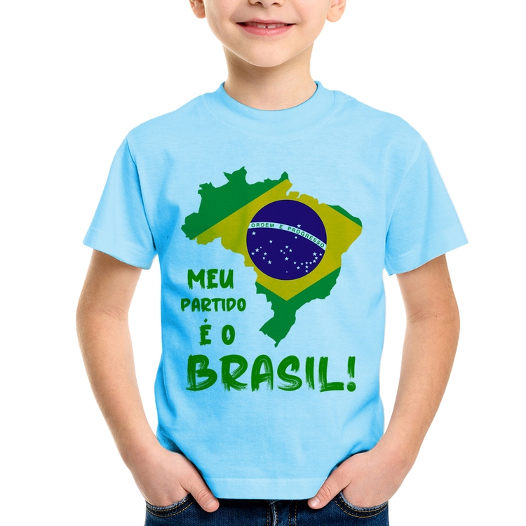 Camiseta Infantil Meu partido é o Brasil - Azul Bebê