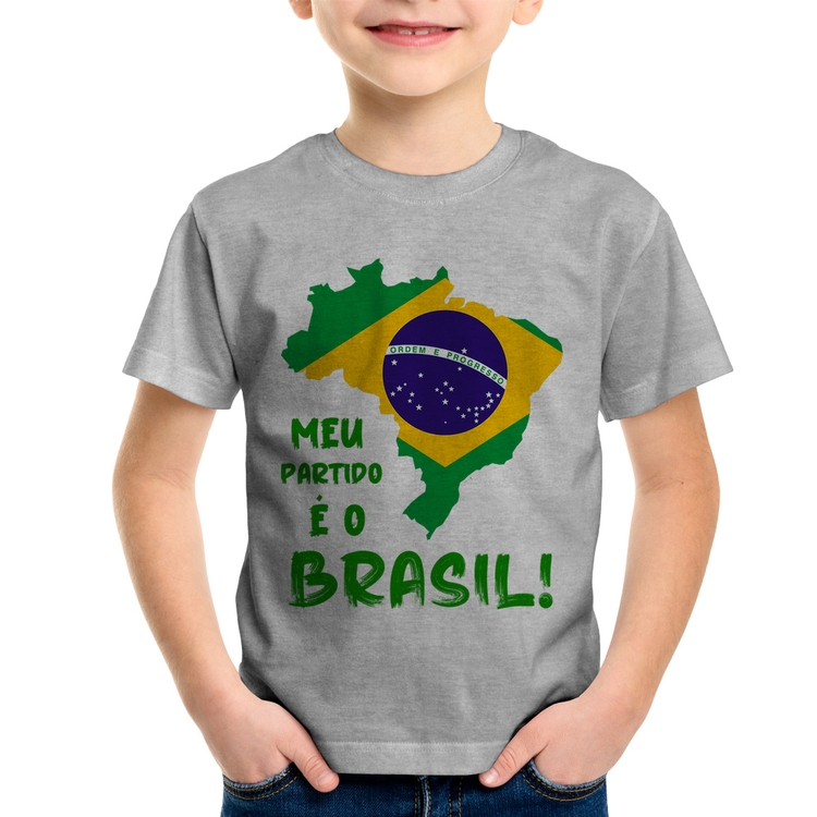 Camiseta Infantil Meu partido é o Brasil - Cinza