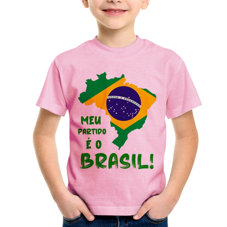 Camiseta Infantil Meu partido é o Brasil - Rosa Bebê