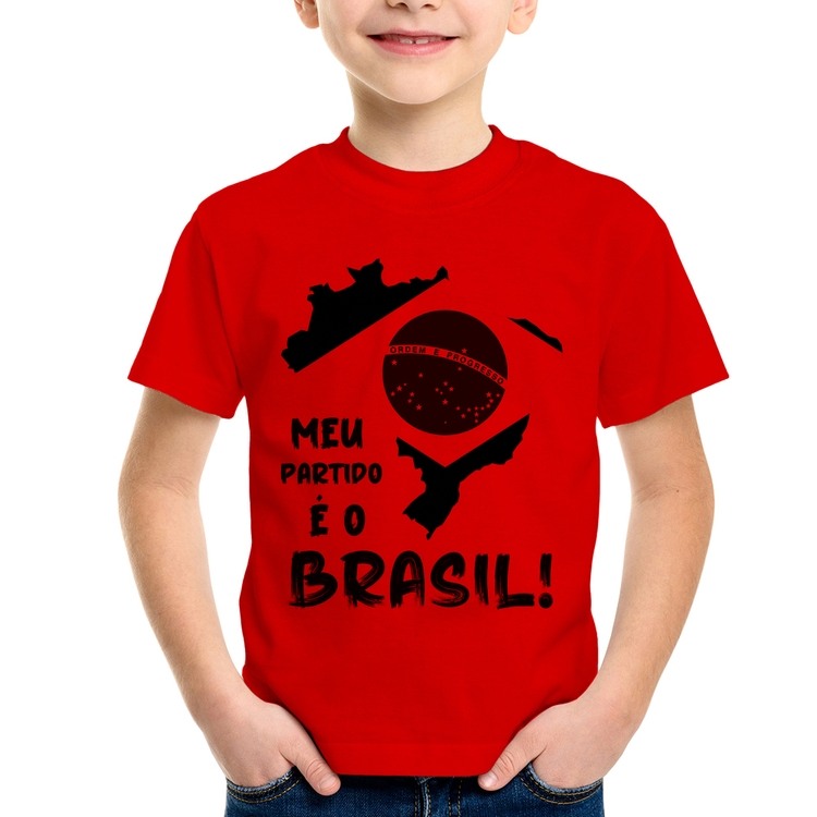 Camiseta Infantil Meu partido é o Brasil - Vermelha