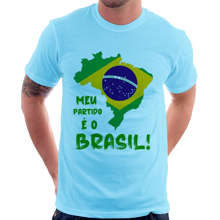Camiseta Meu partido é o Brasil - Azul Bebê