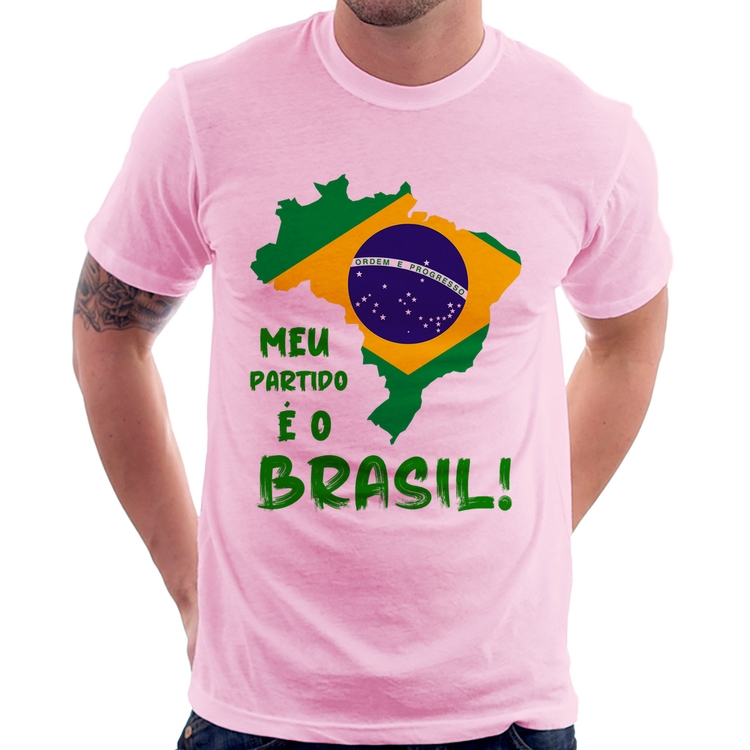 Camiseta Meu partido é o Brasil - Rosa Bebê