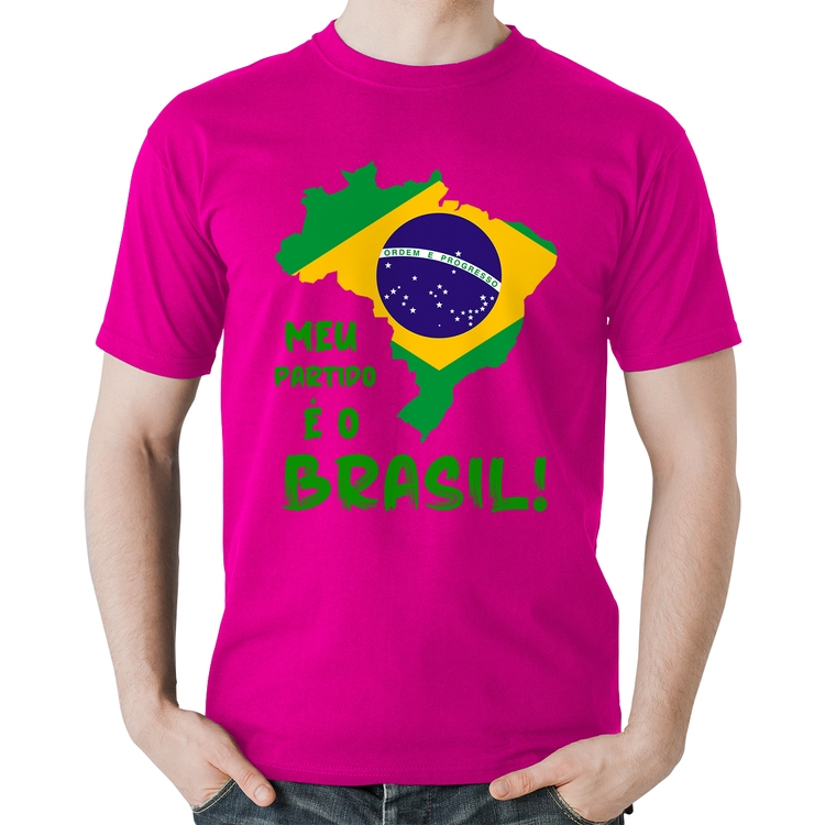 Camiseta Algodão Meu partido é o Brasil - Rosa