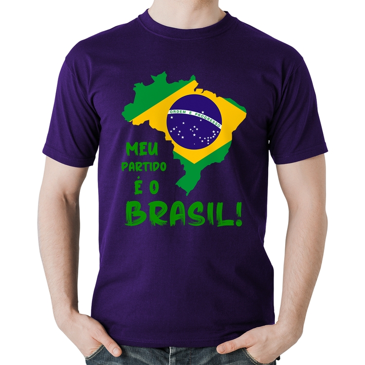 Camiseta Algodão Meu partido é o Brasil - Roxa