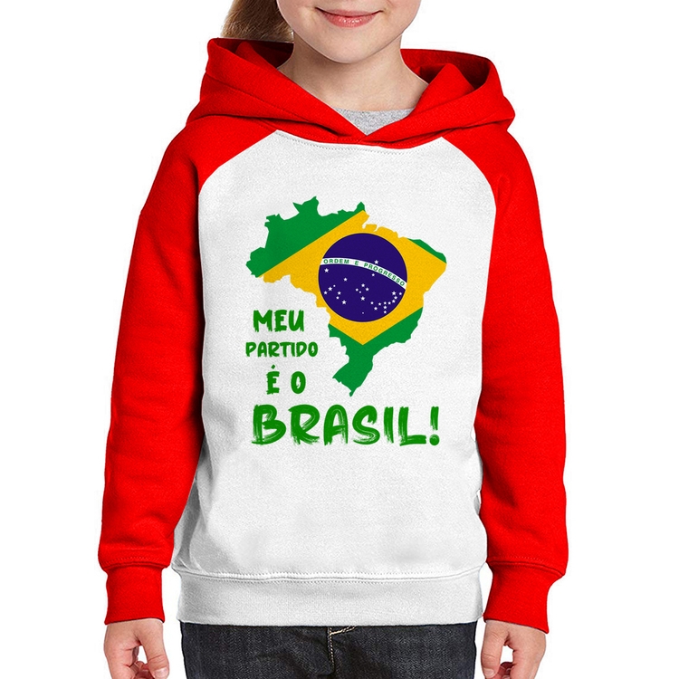 Moletom Infantil Meu partido é o Brasil - Branco/Vermelho