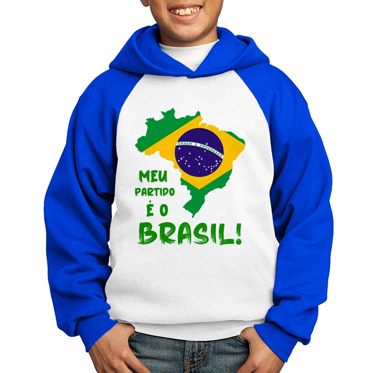Moletom Infantil Meu partido é o Brasil - Branco/Azul