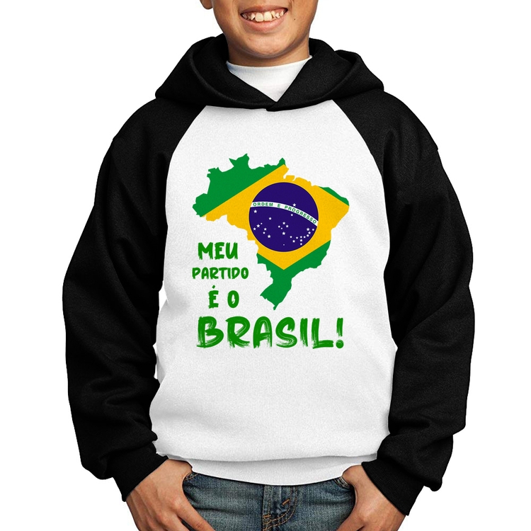 Moletom Infantil Meu partido é o Brasil - Branco/Preto