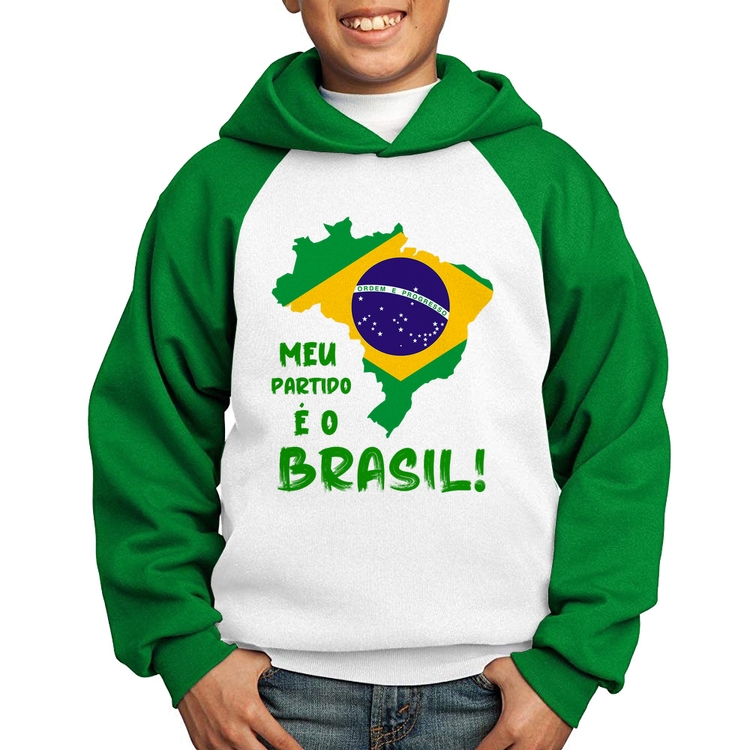 Moletom Infantil Meu partido é o Brasil - Branco/Verde