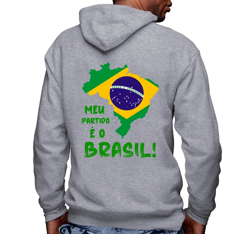 Blusa Moletom Meu partido é o Brasil Masculina com Capuz e Zíper - Mescla