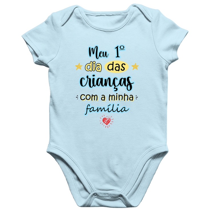 Body Bebê Algodão Meu primeiro dia das crianças (azul) - Azul Bebê