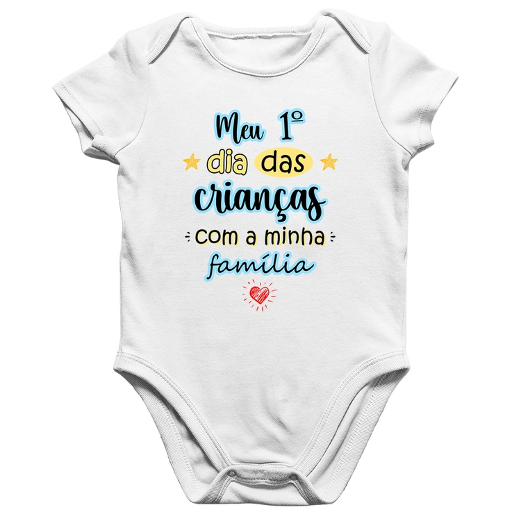 Body Bebê Algodão Meu primeiro dia das crianças (azul) - Branco