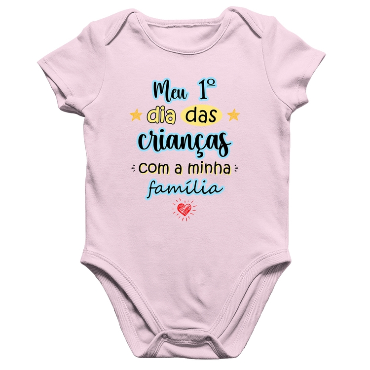 Body Bebê Algodão Meu primeiro dia das crianças (azul) - Rosa Bebê