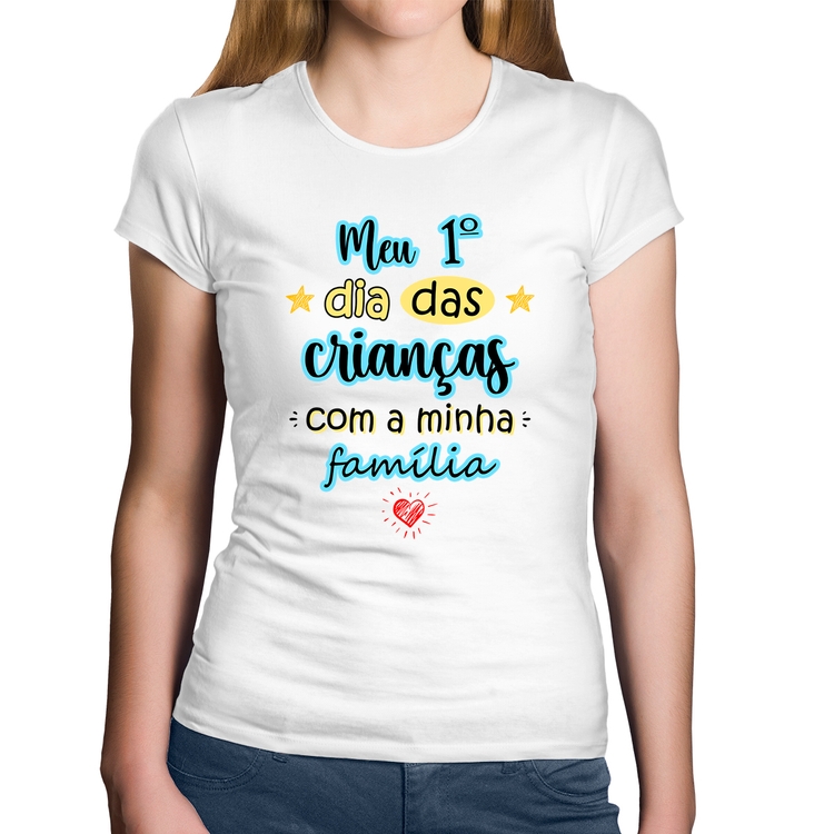 Baby Look Algodão Meu primeiro dia das crianças (azul) - Branca