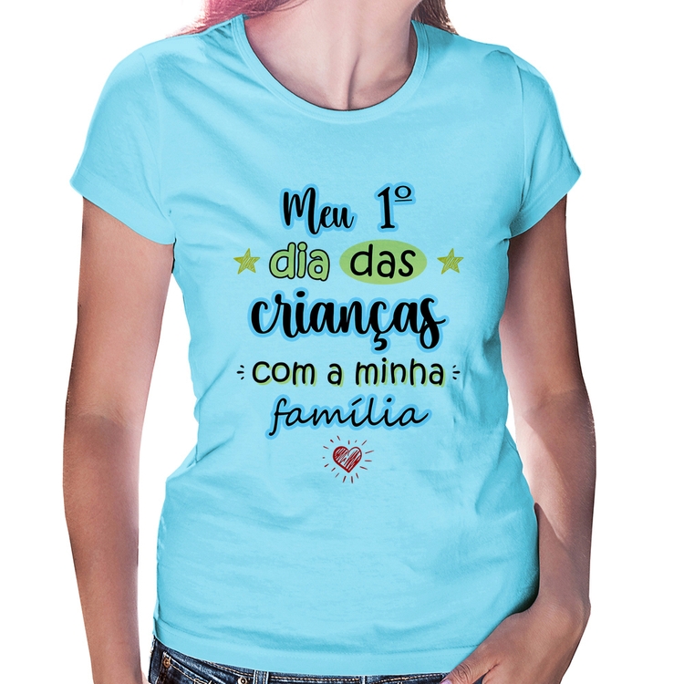 Baby Look Meu primeiro dia das crianças (azul) - Azul Bebê