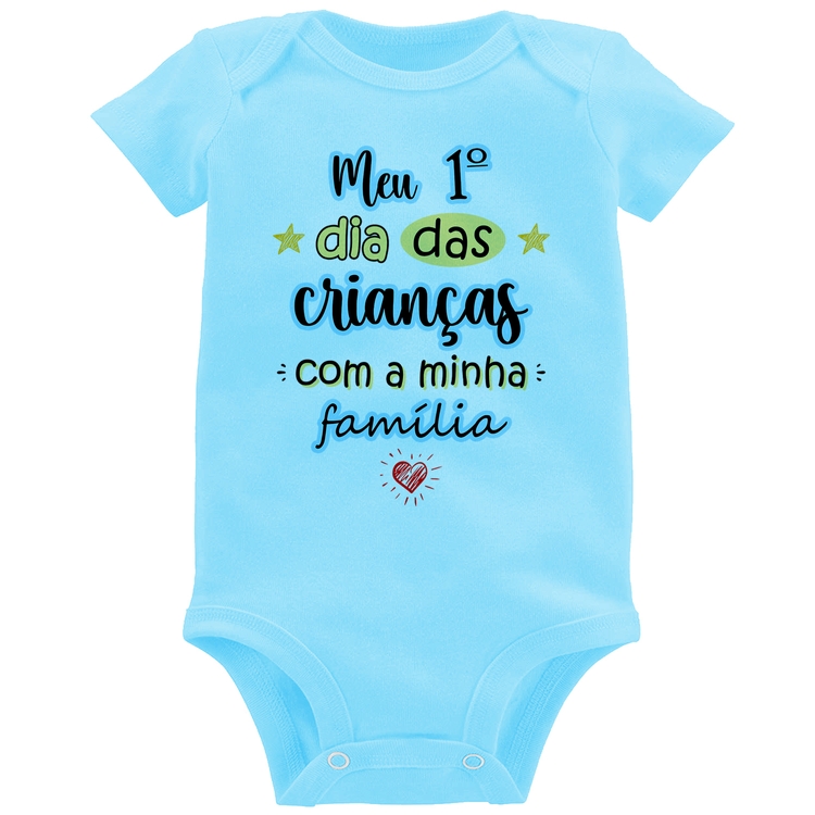 Body Bebê Meu primeiro dia das crianças (azul) - Azul Bebê