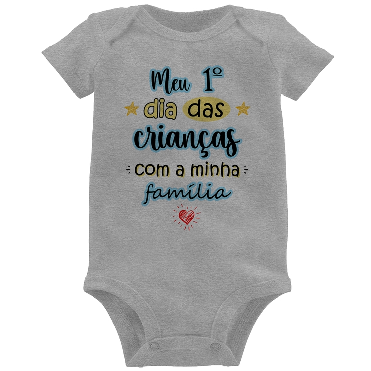 Body Bebê Meu primeiro dia das crianças (azul) - Cinza