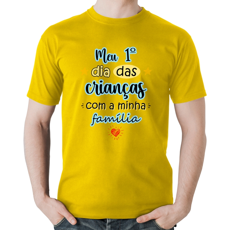 Camiseta Algodão Meu primeiro dia das crianças (azul) - Amarela