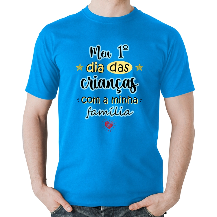 Camiseta Algodão Meu primeiro dia das crianças (azul) - Azul