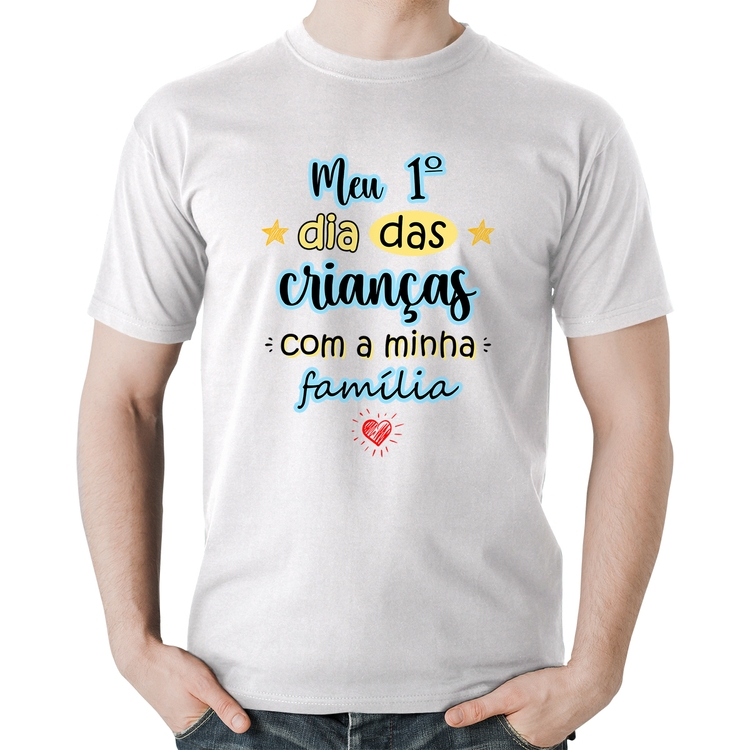Camiseta Algodão Meu primeiro dia das crianças (azul) - Branca